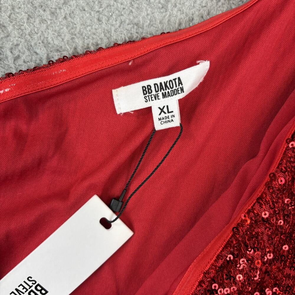 BB Dakota Steve Madden One-Shoulder Dress XL Cocktail Sequin Mini Stretchy Sexy - Picture 5 of 10